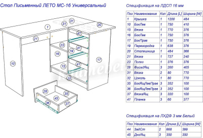 Стол письменный Лето МС-16 (Графит)