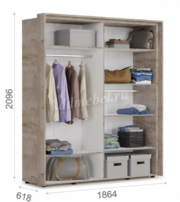 Шкаф Джулия 4-х дверный с 4 зеркалами с порталом (Дуб крафт серый)