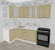 Кухня угловая Модена 1,20*2,50 МДФ (Дуб ваниль/Этория) N